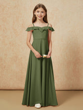 Off-the-shoulder A-Line Junior Bridesmaid Dresses Olive Green