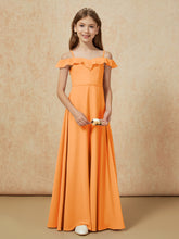 Off-the-shoulder A-Line Junior Bridesmaid Dresses Orange