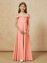 Off-the-shoulder A-Line Junior Bridesmaid Dresses Papaya