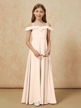Off-the-shoulder A-Line Junior Bridesmaid Dresses Peach