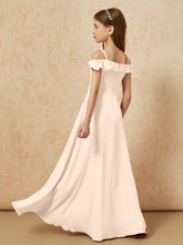 Off-the-shoulder A-Line Junior Bridesmaid Dresses Peach