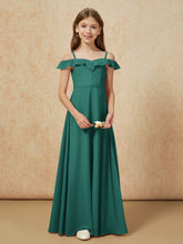 Off-the-shoulder A-Line Junior Bridesmaid Dresses Peacock