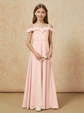 Off-the-shoulder A-Line Junior Bridesmaid Dresses Pearl Pink