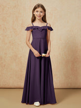 Off-the-shoulder A-Line Junior Bridesmaid Dresses Plum