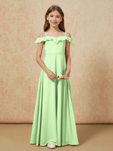 Off-the-shoulder A-Line Junior Bridesmaid Dresses Sage