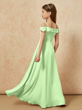 Off-the-shoulder A-Line Junior Bridesmaid Dresses Sage