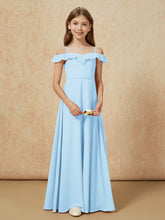 Off-the-shoulder A-Line Junior Bridesmaid Dresses Sky Blue