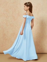 Off-the-shoulder A-Line Junior Bridesmaid Dresses Sky Blue