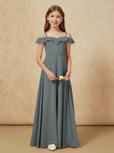 Off-the-shoulder A-Line Junior Bridesmaid Dresses Steel Grey