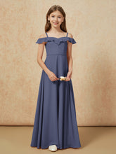 Off-the-shoulder A-Line Junior Bridesmaid Dresses Stormy