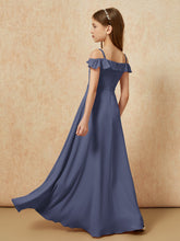 Off-the-shoulder A-Line Junior Bridesmaid Dresses Stormy