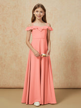 Off-the-shoulder A-Line Junior Bridesmaid Dresses Sunset