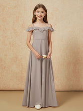 Off-the-shoulder A-Line Junior Bridesmaid Dresses Taupe