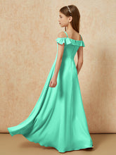 Off-the-shoulder A-Line Junior Bridesmaid Dresses Turquoise