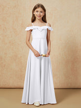 Off-the-shoulder A-Line Junior Bridesmaid Dresses White