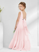 Sleeveless Chiffon Junior Bridesmaid Dresses with Bow Blushing Pink