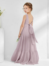 Sleeveless Chiffon Junior Bridesmaid Dresses with Bow Dusk