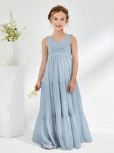 Sleeveless Chiffon Junior Bridesmaid Dresses with Bow Dusty Blue