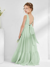 Sleeveless Chiffon Junior Bridesmaid Dresses with Bow Dusty Sage