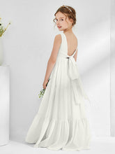 Sleeveless Chiffon Junior Bridesmaid Dresses with Bow Ivory