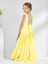Sleeveless Chiffon Junior Bridesmaid Dresses with Bow Lemon