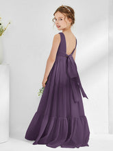 Sleeveless Chiffon Junior Bridesmaid Dresses with Bow Plum