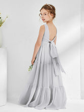 Sleeveless Chiffon Junior Bridesmaid Dresses with Bow Silver