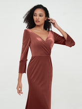 V neck Mermaid Velvet Max Dresses with Sleeves Terracotta