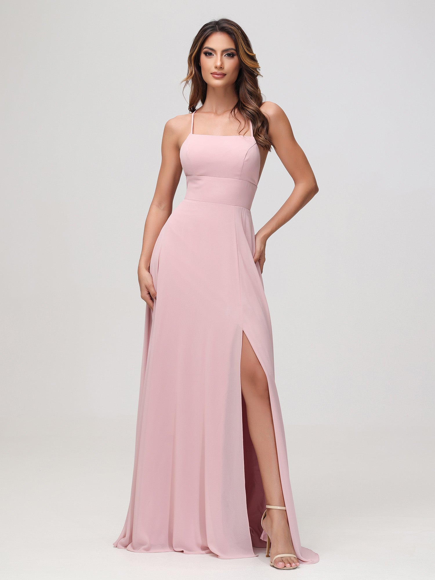A-Line Square Chiffon Dress With Slit Royal Blue