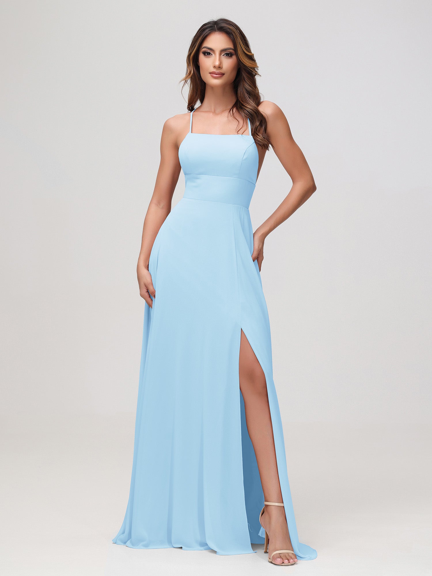 A-Line Square Chiffon Dress With Slit Dusk