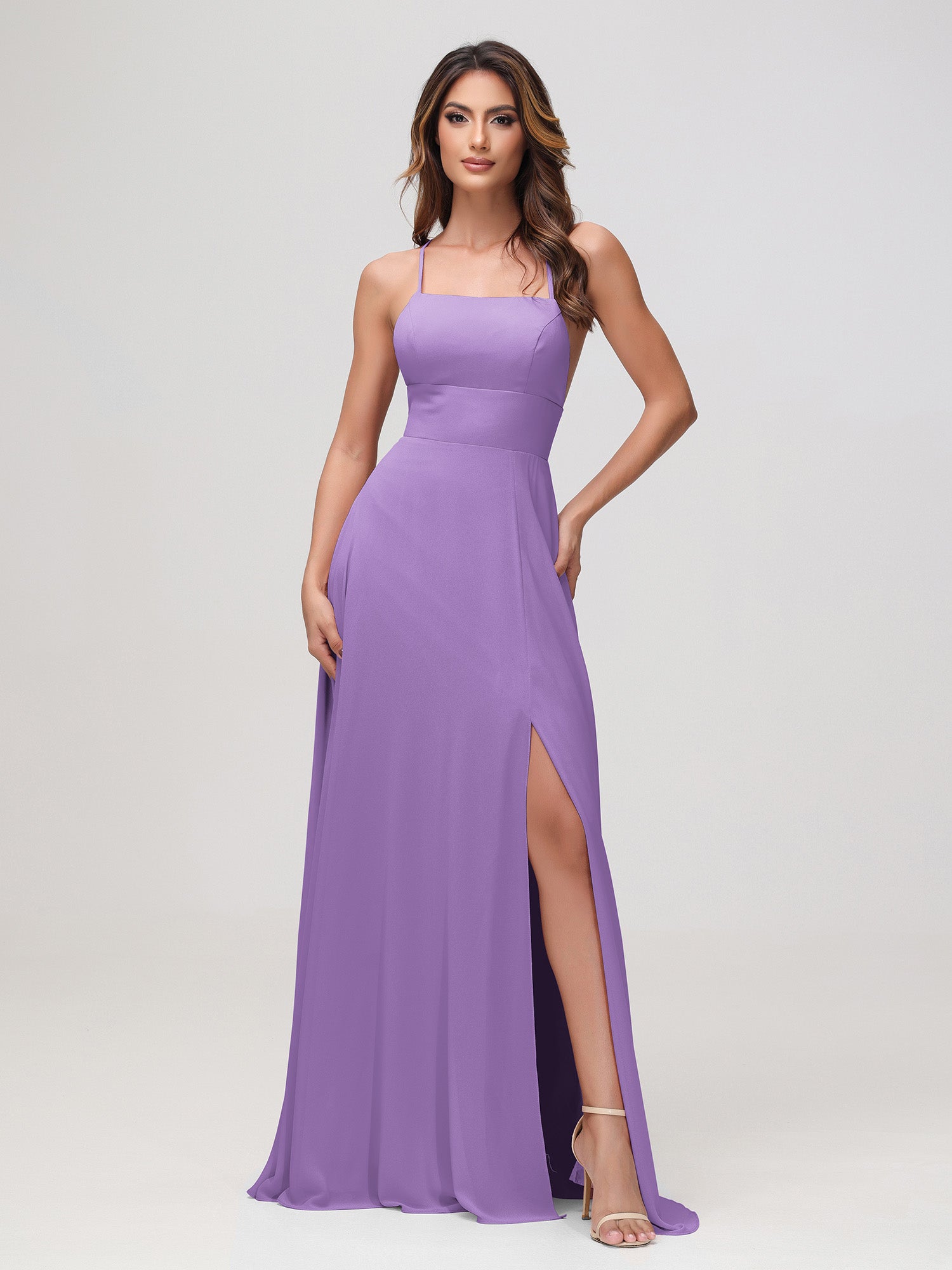 A-Line Square Chiffon Dress With Slit Wisteria