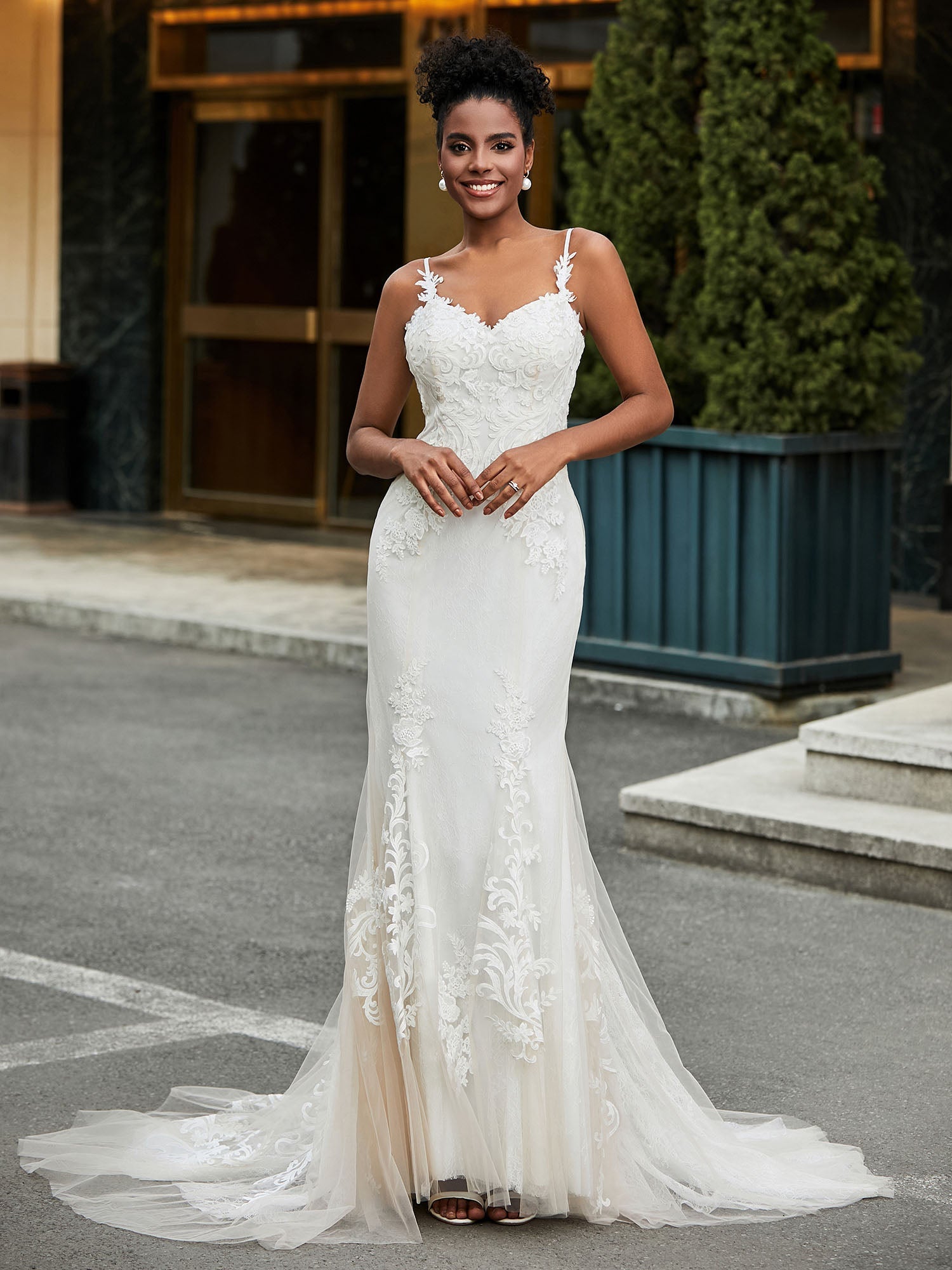 BABARONI Tulle White Wedding Dresses Mermaid Sweetheart Thin Straps