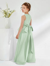 Bateau Neckline Ruffle Junior Bridesmaid Gowns Dusty Sage