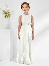 Bateau Neckline Ruffle Junior Bridesmaid Gowns Ivory