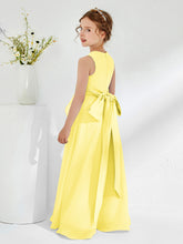 Bateau Neckline Ruffle Junior Bridesmaid Gowns Lemon