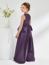 Bateau Neckline Ruffle Junior Bridesmaid Gowns Plum