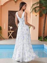 Lavender Floral V-neck Spaghetti Straps Bridesmaid Dress