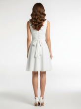 V neck Pleated Bodice Circle Skirt Mini Dress Ivory