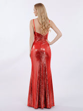 Spaghetti Strap Sequins Gown with Sweetheart Red