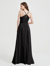 Spaghetti Strap V neck Chiffon Dress with Pockets Black
