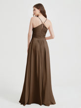 Spaghetti Strap V neck Chiffon Dress with Pockets Brown