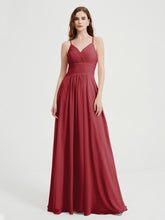 Spaghetti Strap V neck Chiffon Dress with Pockets Burgundy