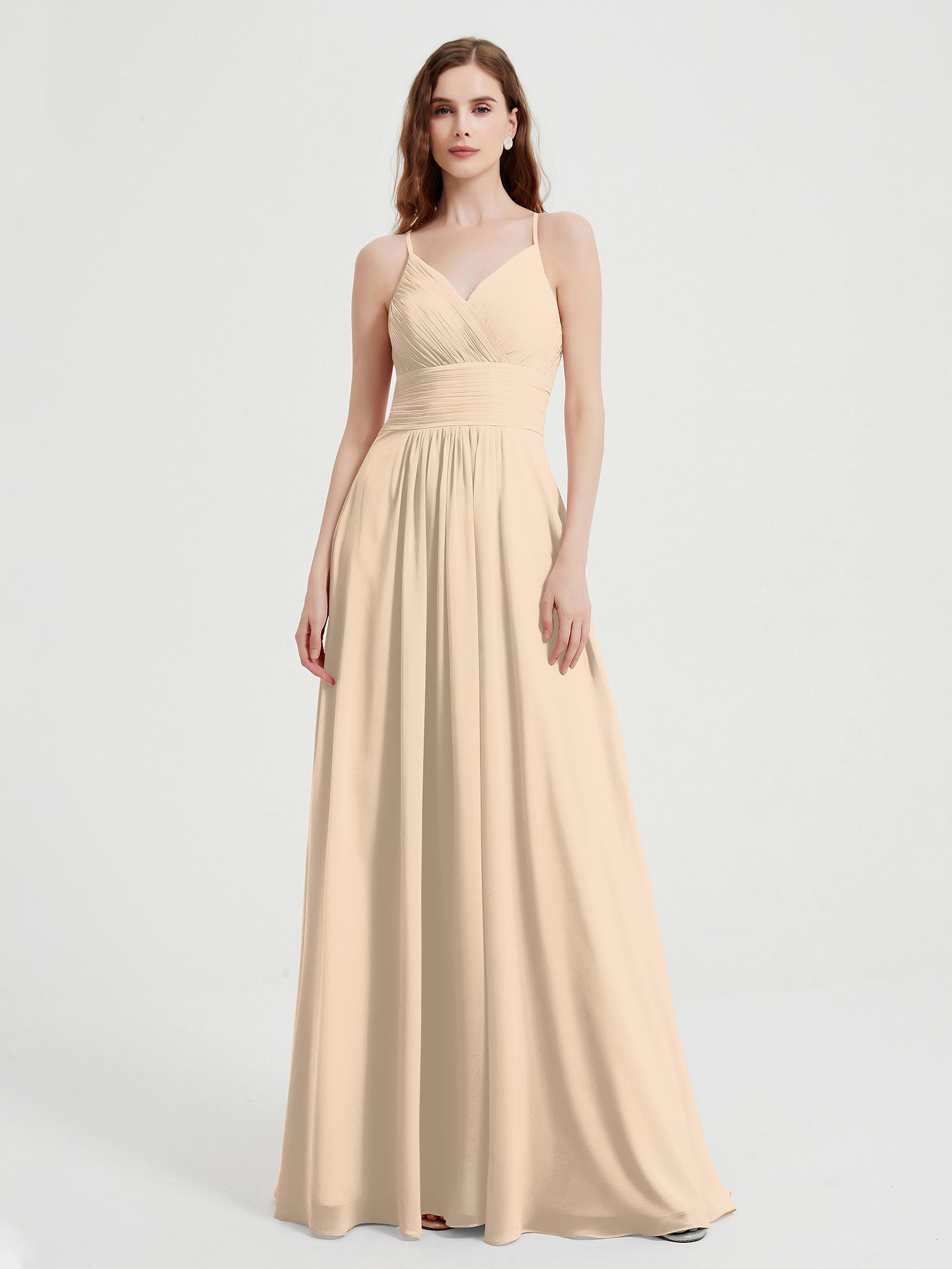 Spaghetti Strap Chiffon Dresses with Bow Champagne Plus Size main image 1