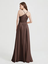 Spaghetti Strap V neck Chiffon Dress with Pockets Chocolate