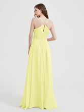Spaghetti Strap V neck Chiffon Dress with Pockets Daffodil