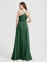 Spaghetti Strap V neck Chiffon Dress with Pockets Dark Green