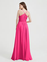 Spaghetti Strap V neck Chiffon Dress with Pockets Fuchsia