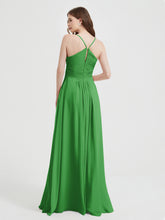 Spaghetti Strap V neck Chiffon Dress with Pockets Green