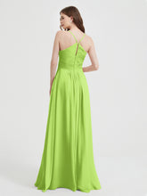 Spaghetti Strap V neck Chiffon Dress with Pockets Lime Green
