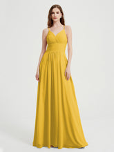 Spaghetti Strap V neck Chiffon Dress with Pockets Marigold